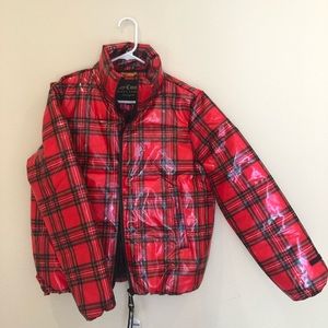 Juicy couture red tartan puffer jacket! NEW